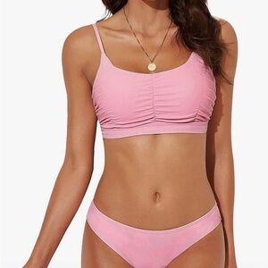Bikini Two Piece Swimsuit Scoop Neck Ruched Bathing Suit Size M. NWOT
